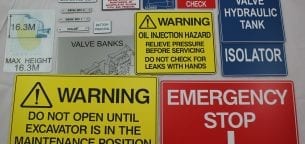 mine signs emergency warning labels engravings