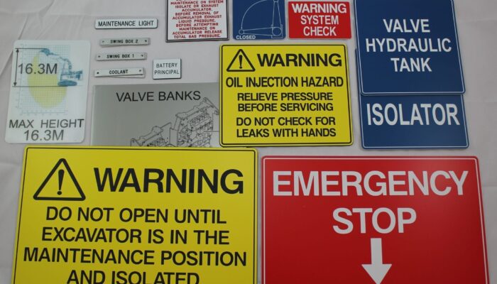 mine signs emergency warning labels engravings