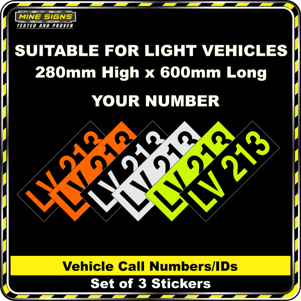 Hi Vis Light Vehicle Call Number/ID Class 1 (Set of 3 Stickers)