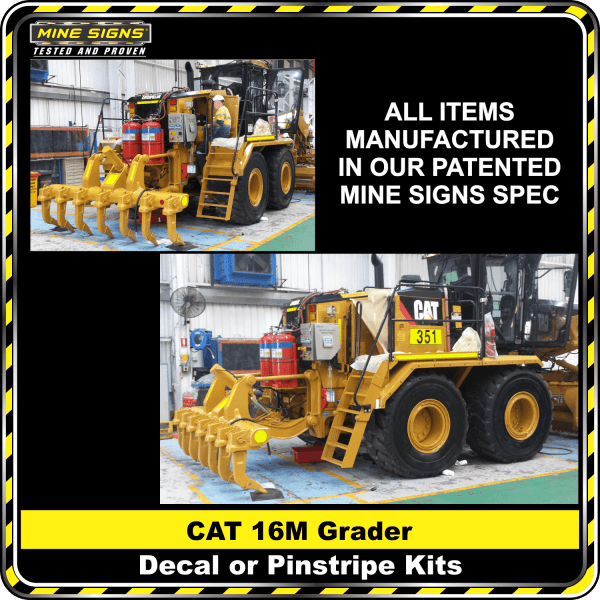 Mine Signs Spec Kit - Cat 16M Grader decal pinstripe