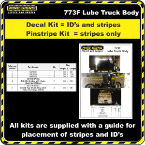 Mine Signs Spec Kit - Cat 773F Lube Truck Body decal pinstripe