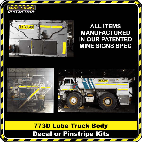 Mine Signs Spec Kit - Cat 773D Lube Truck Body decal pinstripe