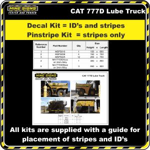 Mine Signs Spec Kit - Cat 777D Lube Truck decal pinstripe