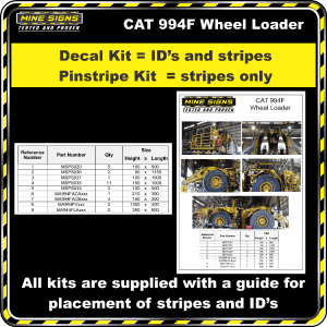 Mine Signs Spec Kit - Cat 994F Wheel Loader decal pinstripe kit