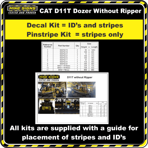 Mine Signs Spec Kit - Cat D11T Without Ripper decal pinstripe kit