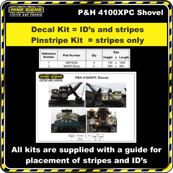 Mine Signs Spec Kit - P&H 4100XPC Shovel decal kit pinstripe kit