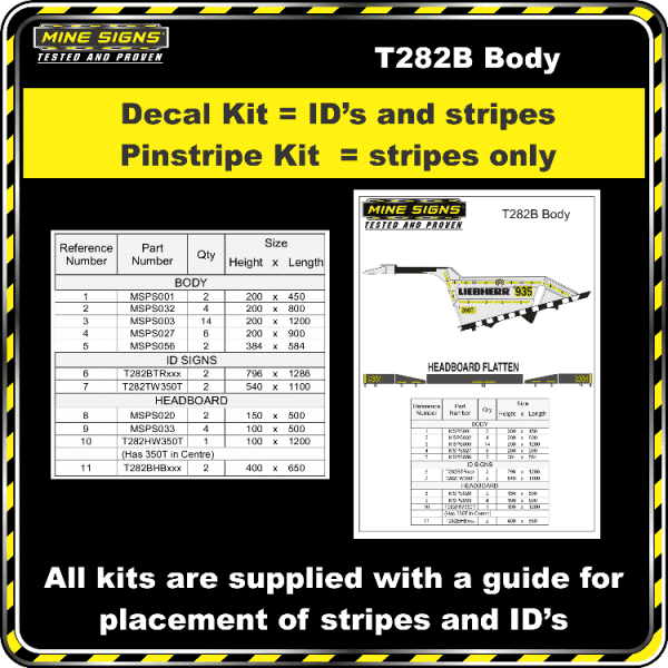 Mine Signs Spec Kit - Cat T282B Body decal pinstripe