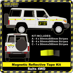 kit to suit 4wd 3m fluoro yellow green fyg diamond grade class 1 magnetic reflective tape 50mm