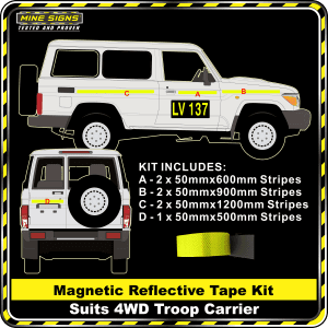 kit to suit 4wd troop carrier 3m fluoro yellow green fyg diamond grade class 1 magnetic reflective tape 50mm