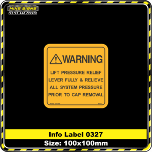 Warning Lift Pressure Relief Lever Fully & Relieve All System Pressure Prior to Cap Removal