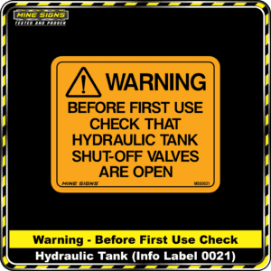 MS - Product Background - Safety Signs - Warning Before First Use Check Hydraulic Tank 0021